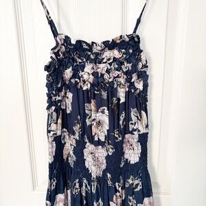 Rebecca Taylor Magnolia Silk Blend Sleeveless Smocked Floral Midi Sundress S